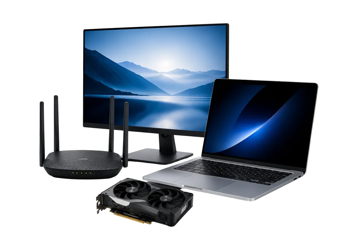 Monitors, laptops and networking gear