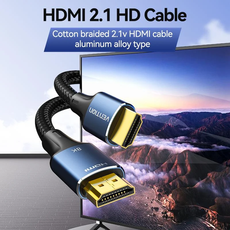 Vention Cotton Braided HDMI-A Male to Male HD Cable 8K 3M Blue Aluminum Alloy Type video graphics cables