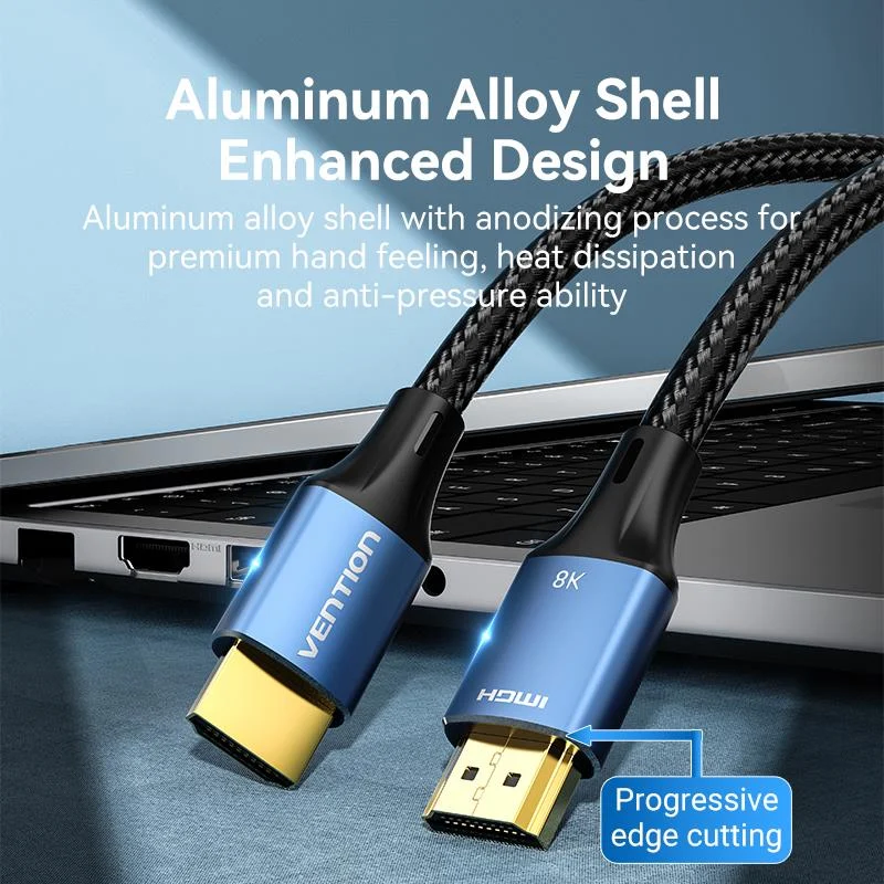Vention Cotton Braided HDMI-A Male to Male HD Cable 8K 3M Blue Aluminum Alloy Type video graphics cables