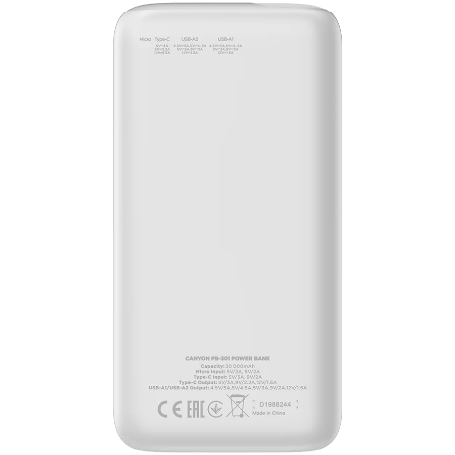 CANYON PB-301 30000mAh akupank valge