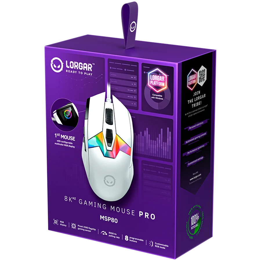 LORGAR MSP80 8000 Hz Gaming Mouse Pro valge