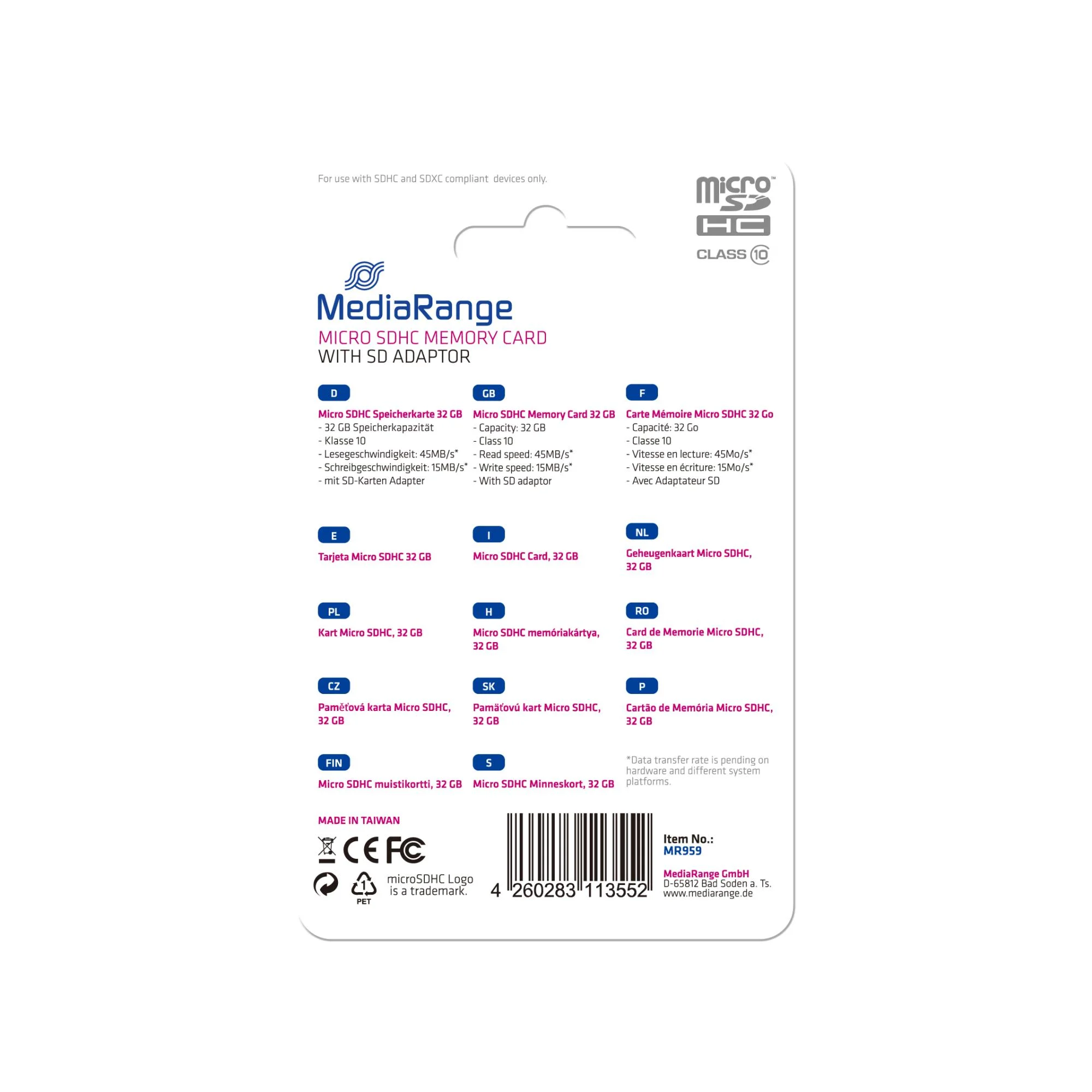 Mediarange microSDHC 32GB Class 10