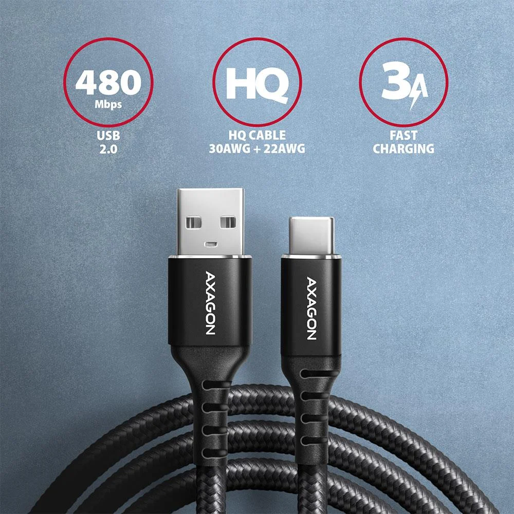 Axagon USB-A → USB-C kaabel 2m